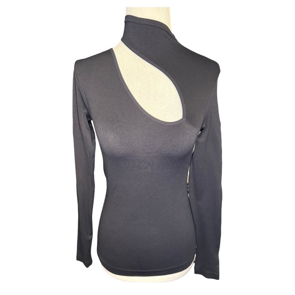 Spiritual Gangster Black Mock Neck Cutout Long Sleeve Top Womens M L